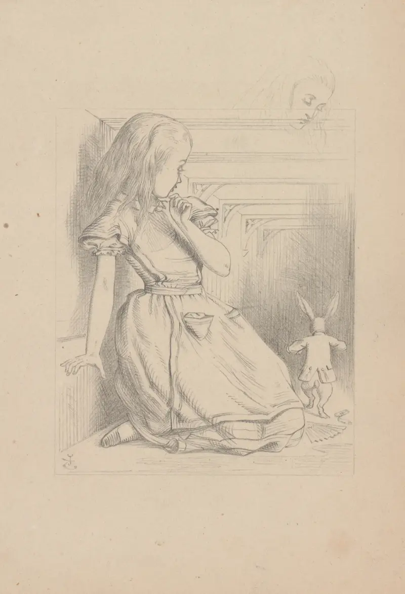Zeichnung des davoneilenden Kaninchens von Sir John Tenniel