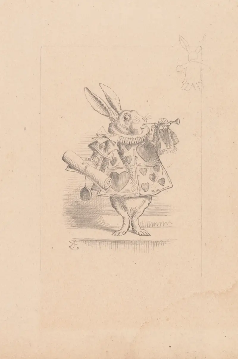 Teckning av den vita kaninen som härold av Sir John Tenniel