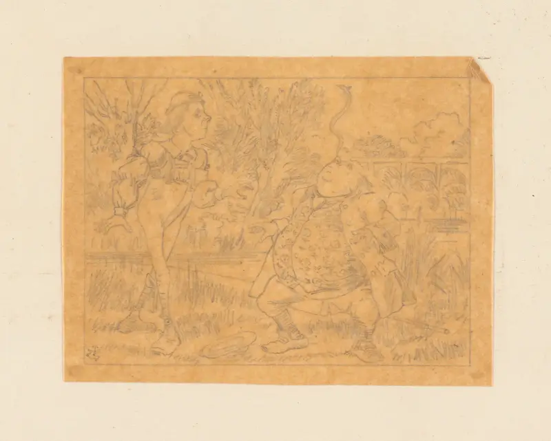 Kalkering av fader William som balanserar en ål på nästippen av Sir John Tenniel