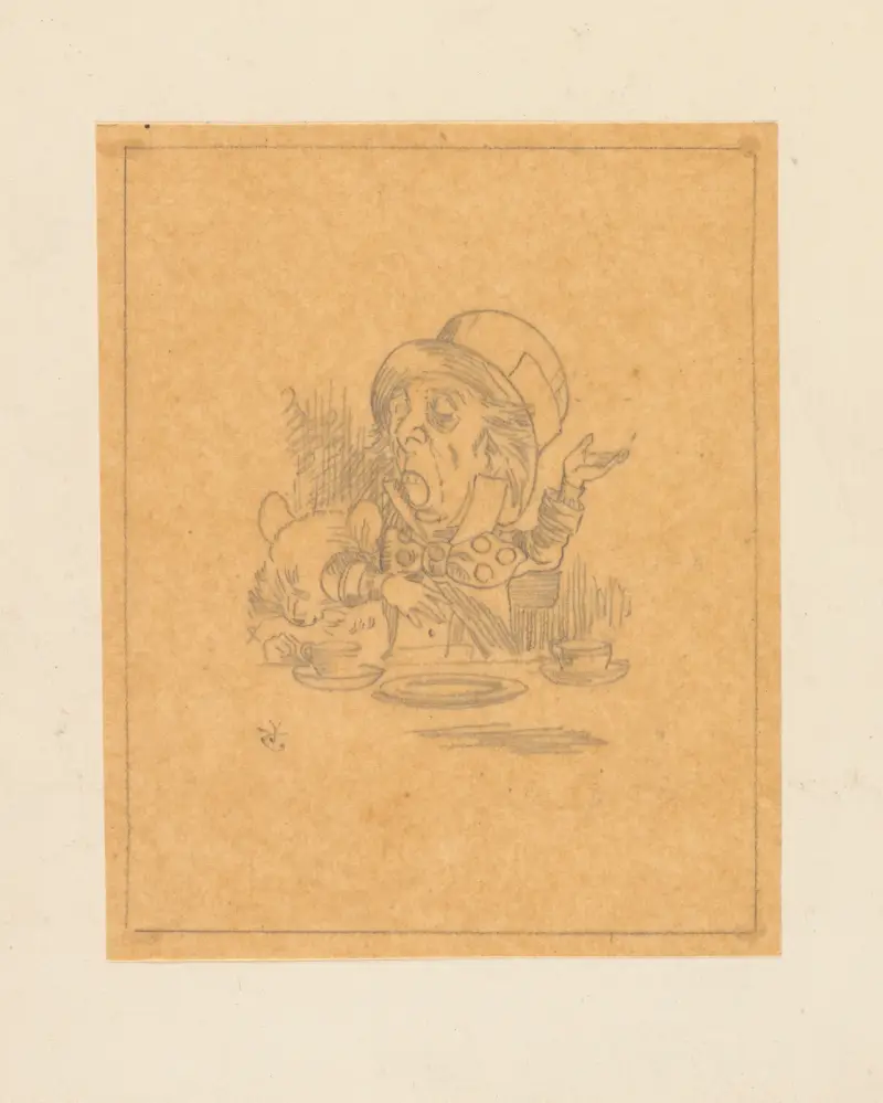 Kalkering av Hattmakaren som håller tal av Sir John Tenniel