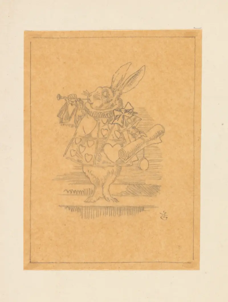 Kalkering av den vita kaninen som härold av Sir John Tenniel