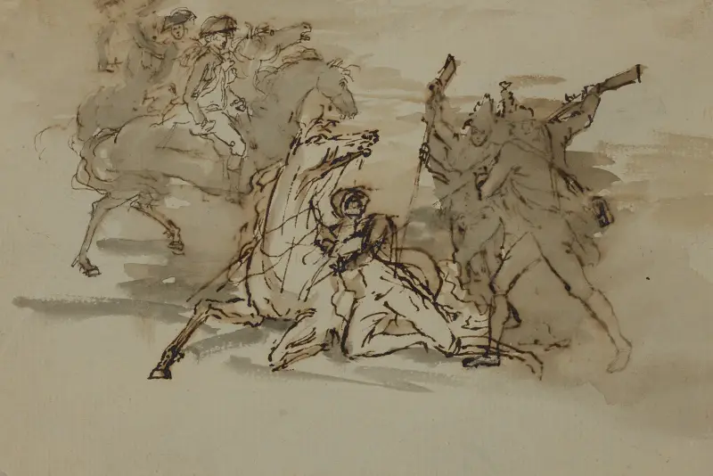 General Mercers död [Skiss till Slaget vid Princeton], 1786 – nr 1 av John Trumbull