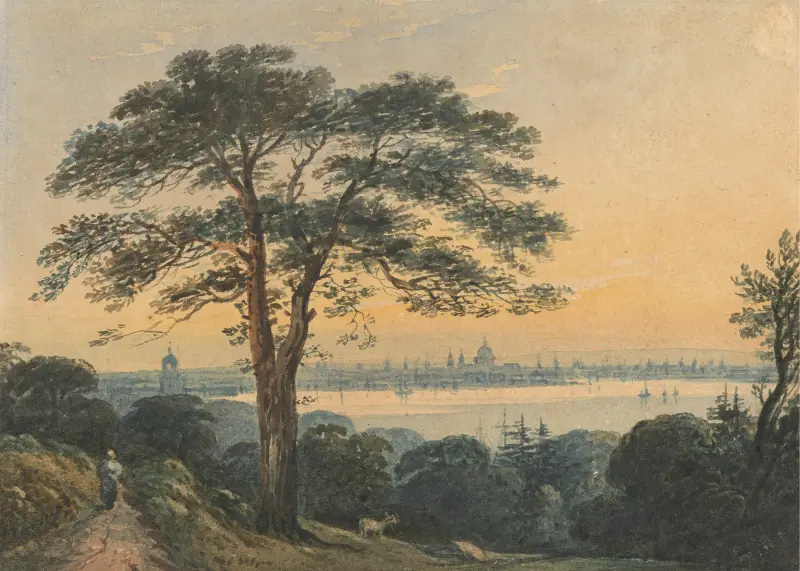 London from the Thames av John Varley