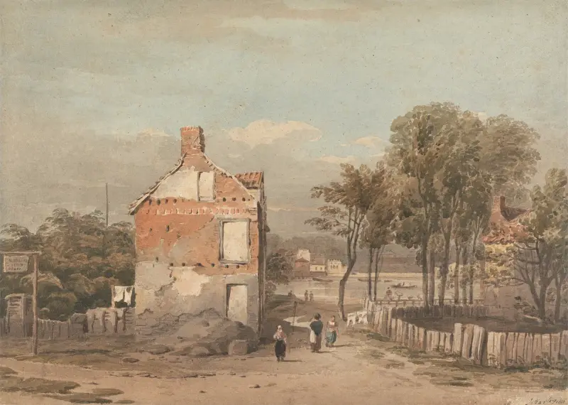 Themsen nära fängelset Millbank, London av John Varley