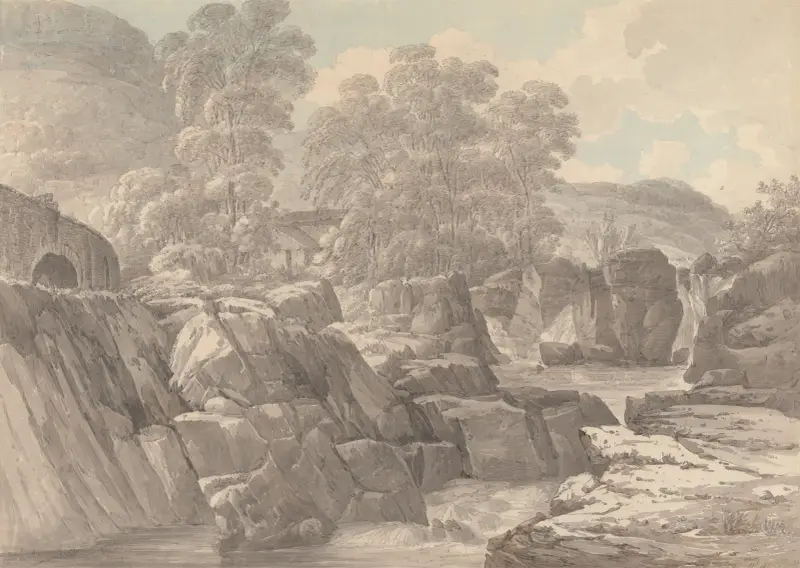 Pont-y-Pair över floden Llugwy nära Betws-y-Coed, Denbigh av John Webber