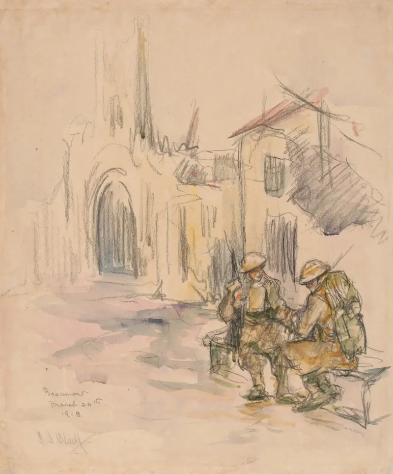 Soldaten vor einer Kirche von Samuel Johnson Woolf