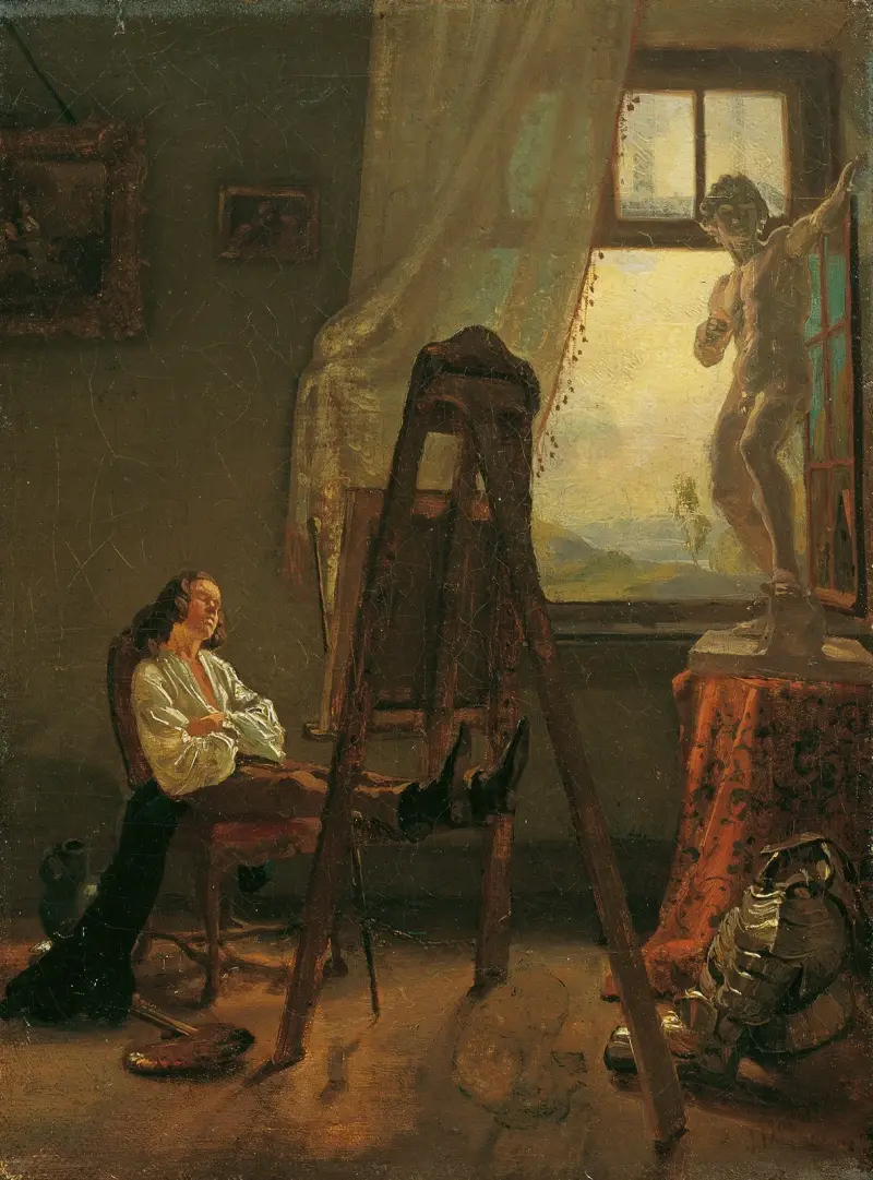 Der eingeschlafene Maler im Atelier av Josef Danhauser