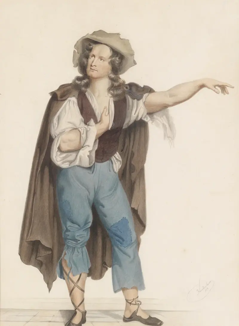 Bildnis des Burgschauspielers Baumeister in der Rolle des Rattenfängers von Hameln von Josef Kriehuber