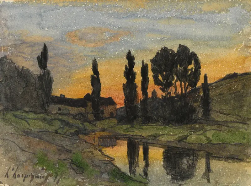 Träd vid en flod av Henri-Joseph Harpignies