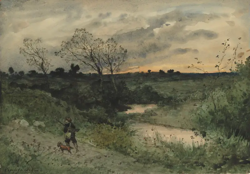 Świt – myśliwy z psem, Henri-Joseph Harpignies