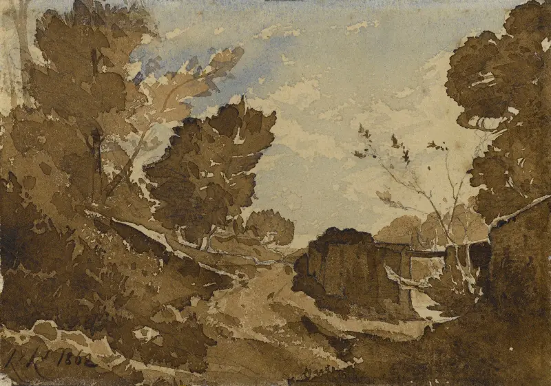 Graben mit einer kleinen Brücke von Henri-Joseph Harpignies
