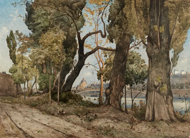 Seine i Paris sedd från Institut de France av Henri-Joseph Harpignies