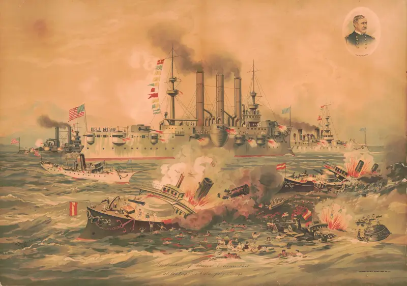 Förstörelsen av amiral Cerveras flotta vid Santiago de Cuba, 3 juli 1898 av Joseph Hoover