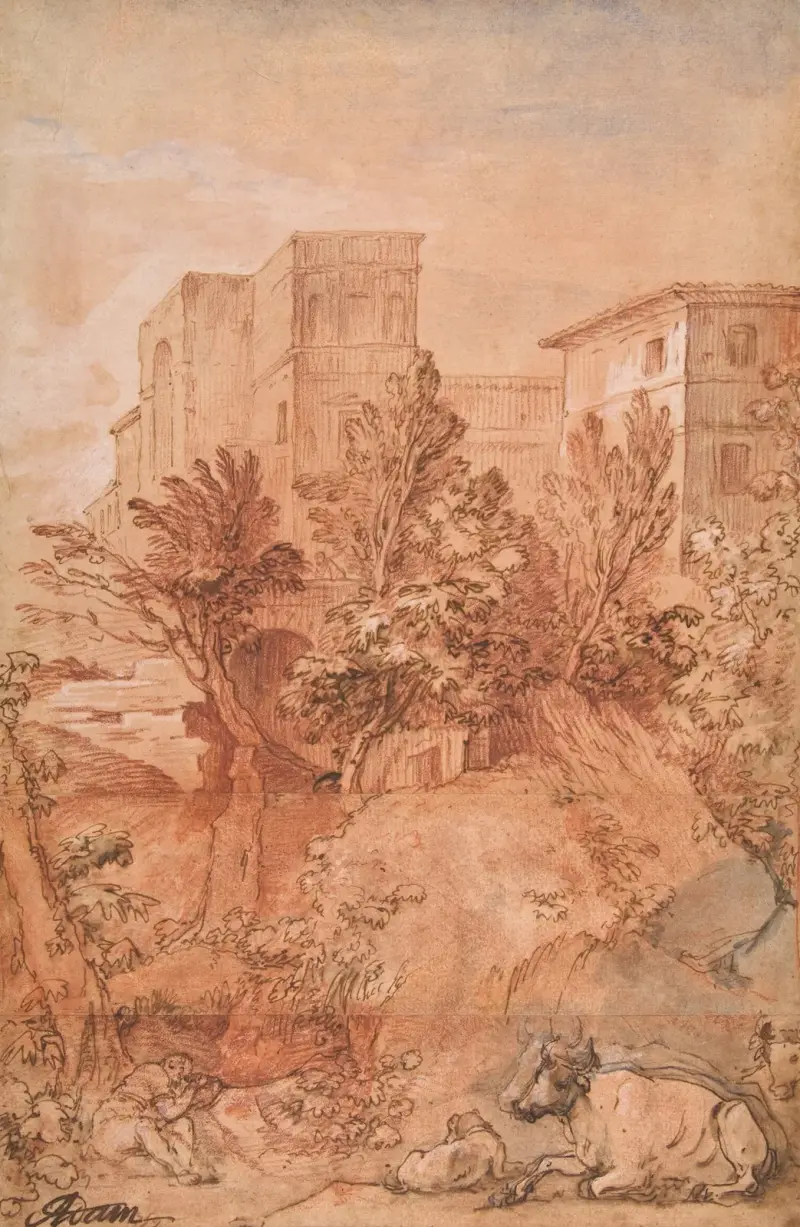 Landskap med en stor villa på en kulle av Charles-Joseph Natoire