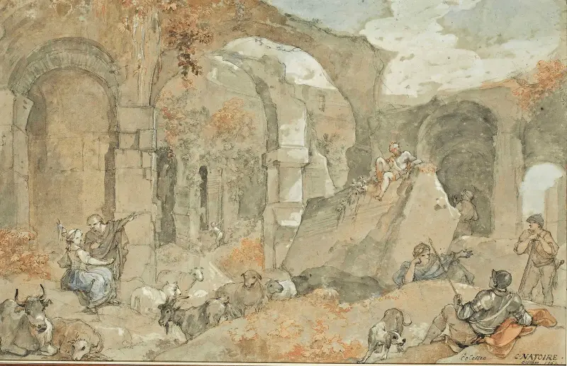 Colosseums interiör med herdar och djur av Charles-Joseph Natoire