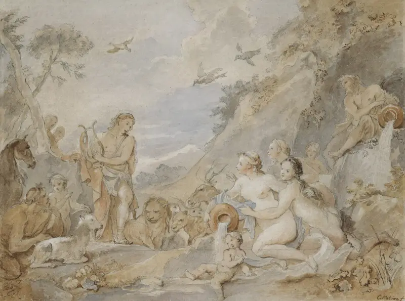 Orpheus bezaubert die Nymphen, Dryaden und Tiere von Charles-Joseph Natoire