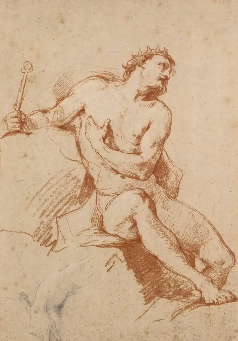 Studie av Aiolosgestalten, och en studie av hans hand av Charles-Joseph Natoire