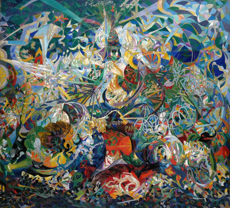Ljusens kamp, Coney Island, Mardi Gras av Joseph Stella