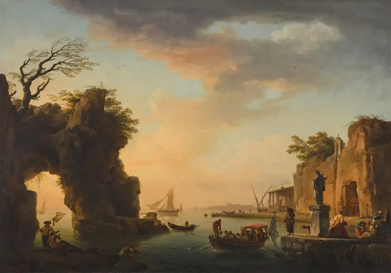 A Mediterranean port view with figures av Claude-Joseph Vernet