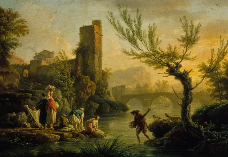 Landskap med tvätterskor av Claude-Joseph Vernet