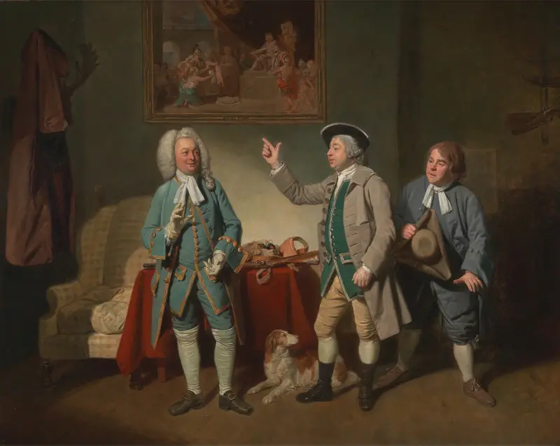 Edward Shuter, John Beard och John Dunstall i Isaac Bickertons 'Love in a Village' av Johan Joseph Zoffany
