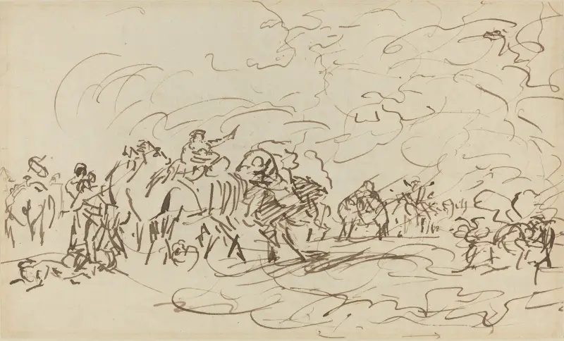 Sandstorm in the Desert Overtaking a Caravan av Johan Joseph Zoffany