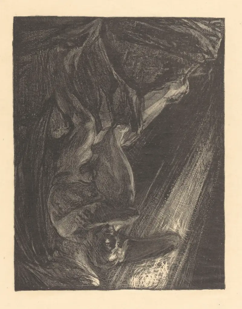 Gefallener Engel auf einem Felsen sitzend von Johannes Josephus Aarts