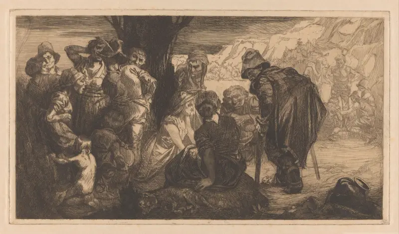 Männer, Frauen und Kinder bei einem Baum von Johannes Josephus Aarts