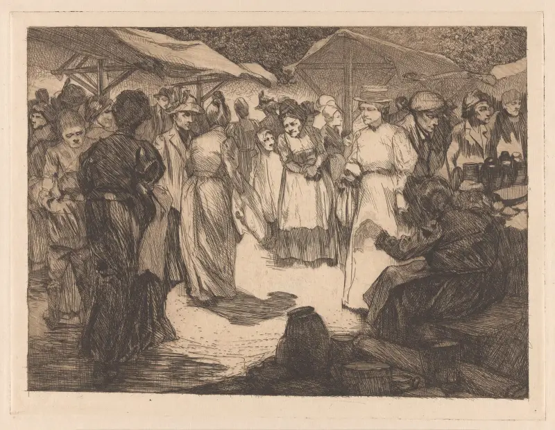 Marknadsscen med män och kvinnor, 1909 av Johannes Josephus Aarts