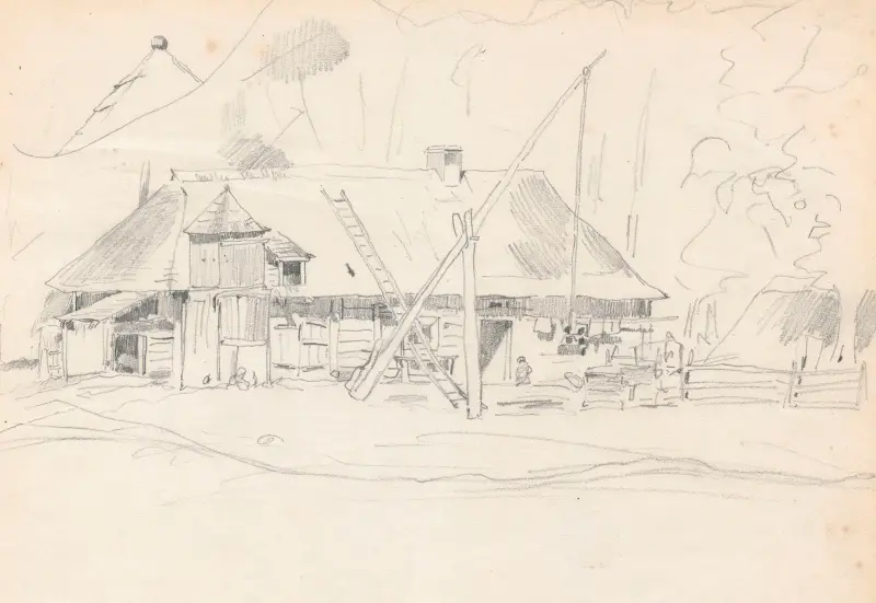 Farm with a crane av Jozef Brandt