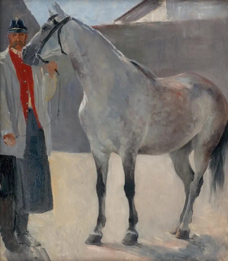 Studie eines grauen Pferdes mit Kutscher von Jozef Hanula