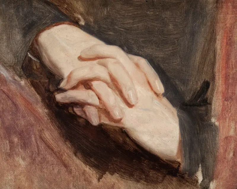 Studie av händerna till Sigismund Augustus för målningen ”Barbara Radziwiłłs död” av Józef Simmler