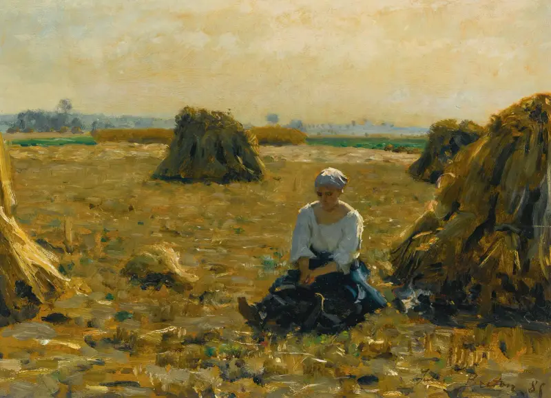 Junge Frau auf den Feldern von Jules Breton