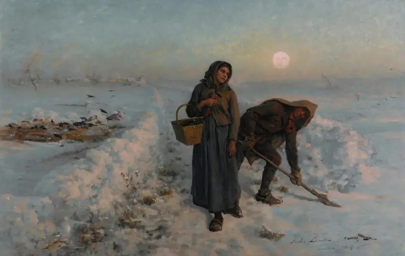 På vägen på vintern; Artois av Jules Breton