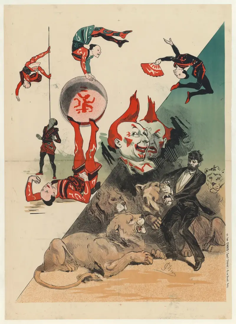 Hippodrom – japanische Akrobaten, Clowns und Dompteur von Jules Chéret