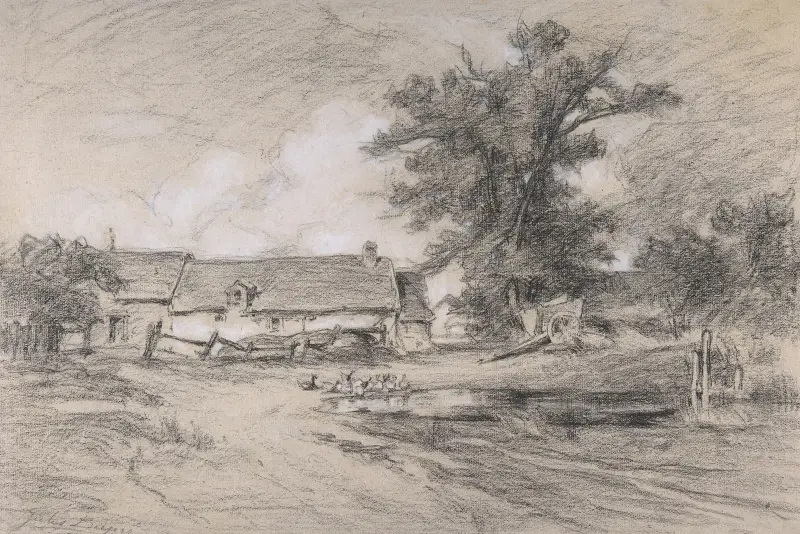 Farmyard with Ducks av Jules Dupré