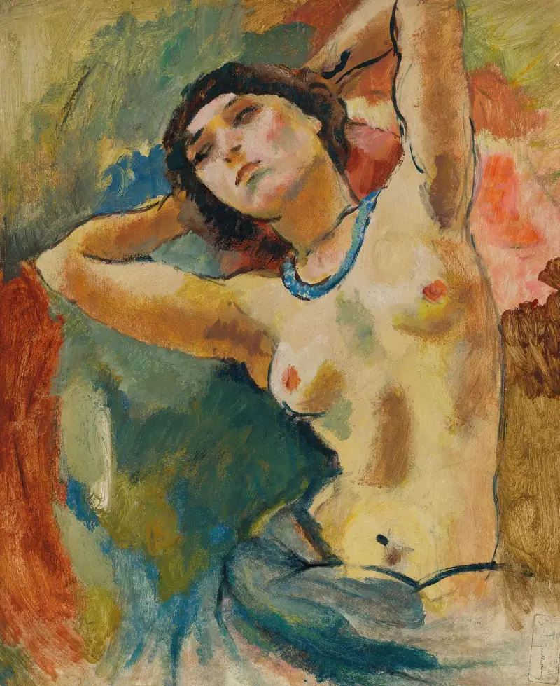 Brune Au Collier Bleu av Jules Pascin