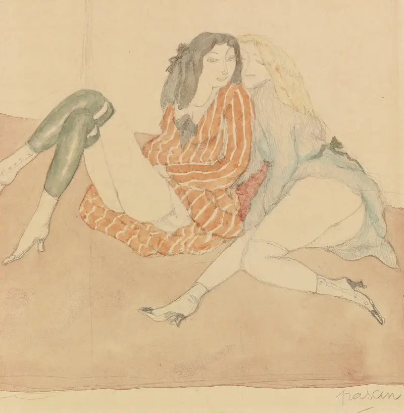 Två unga flickor på marken av Jules Pascin