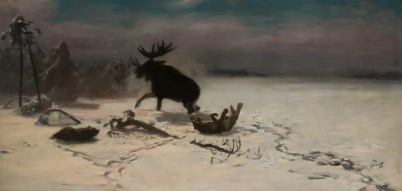 Elk fighting the wolves av Julian Falat