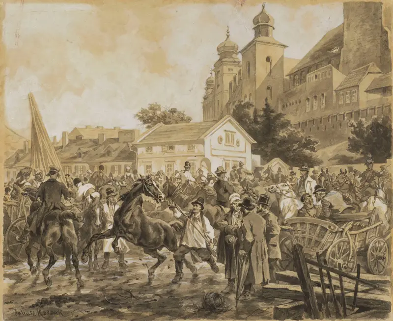 Hästmarknad nära Wawel av Juliusz Kossak