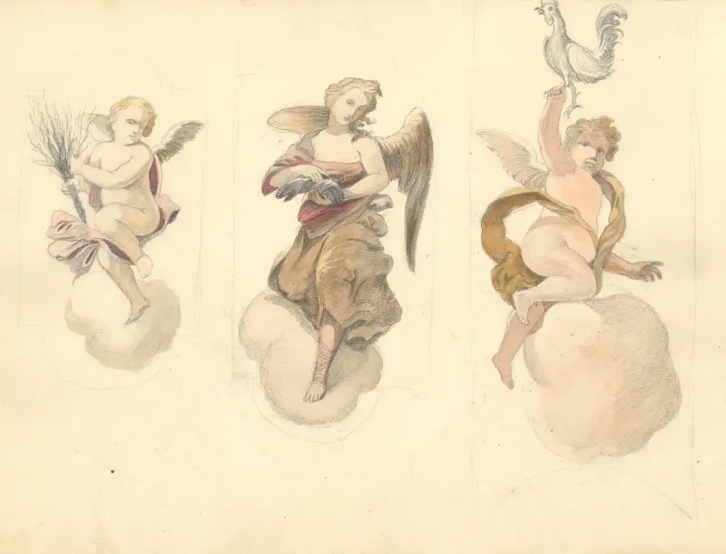 Ängel och två putti som håller Kristi lidandes emblem 2 av Juliusz Makarewicz