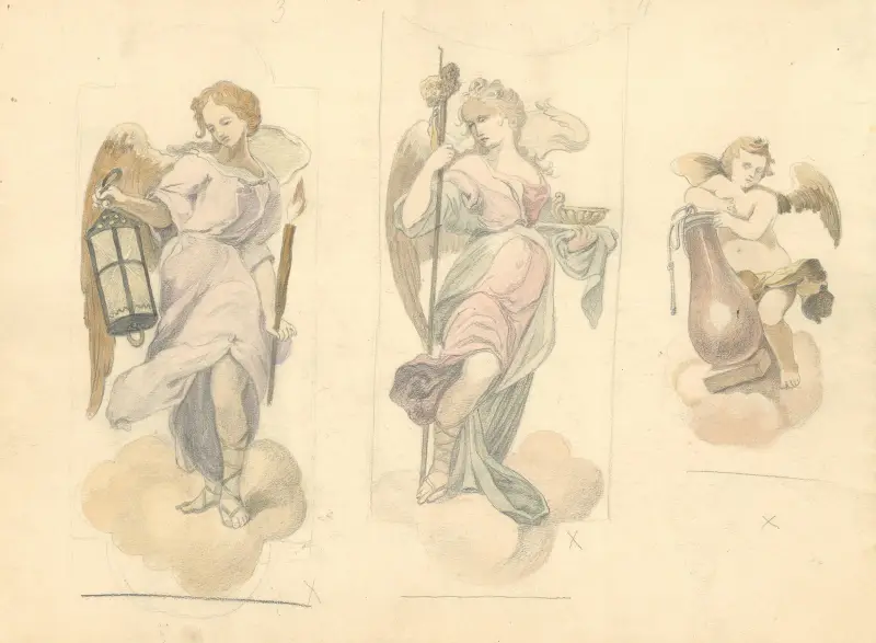 Dwaj aniołowie i putto trzymające emblematy Męki Pańskiej, 1912 – nr 2, Juliusz Makarewicz