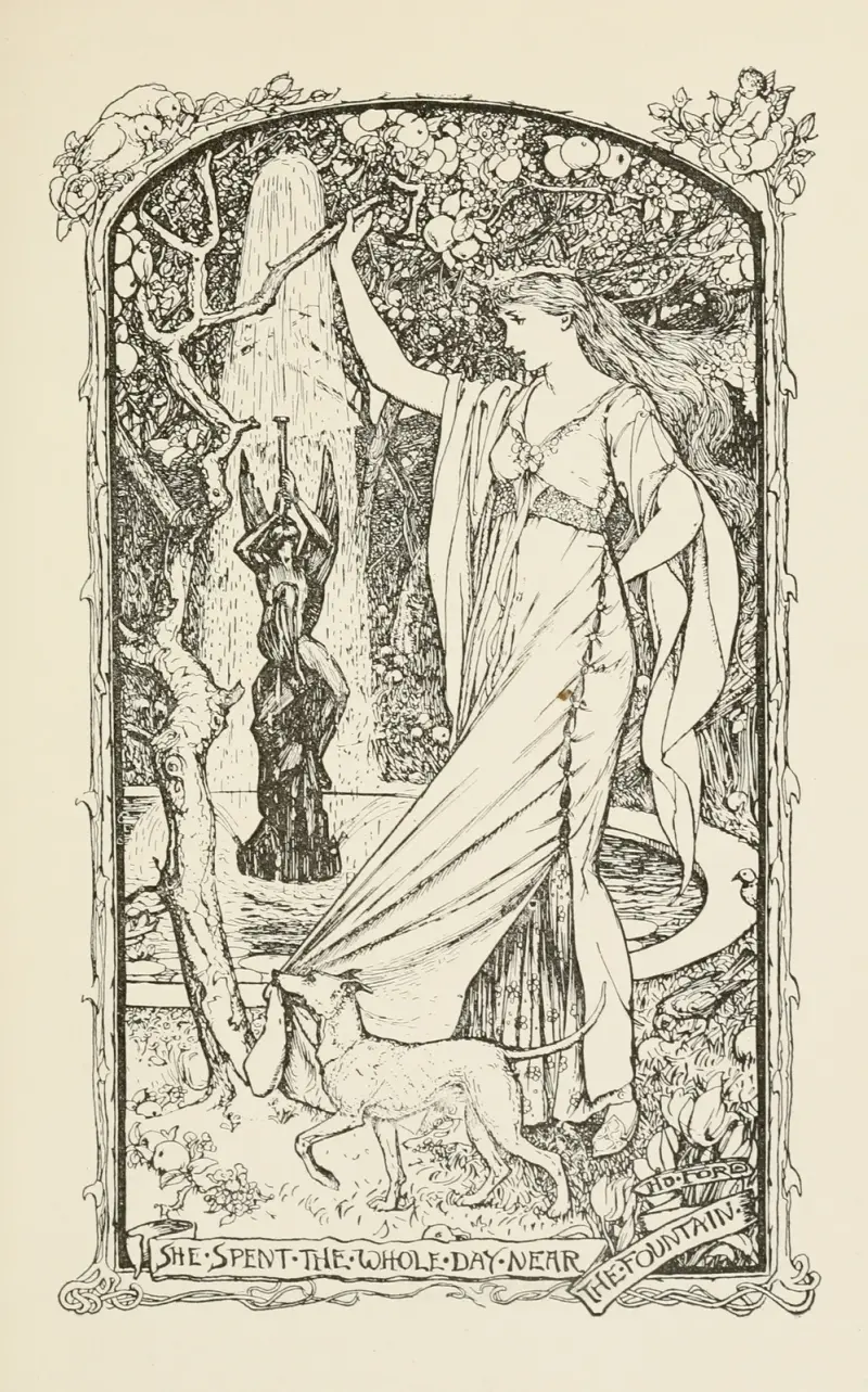 Hon tillbringade hela dagen vid fontänen av Henry Justice Ford