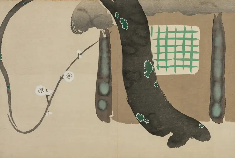 Plum by the Eaves (Nokiba no ume) av Kamisaka Sekka