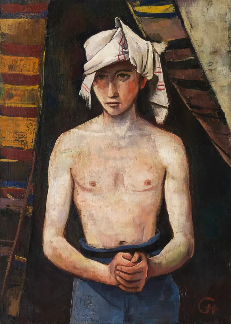 Young man with headscarf av Karl Hofer