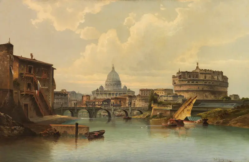 Vy över Rom med Peterskyrkan och Castel Sant'Angelo av Karl Kaufmann