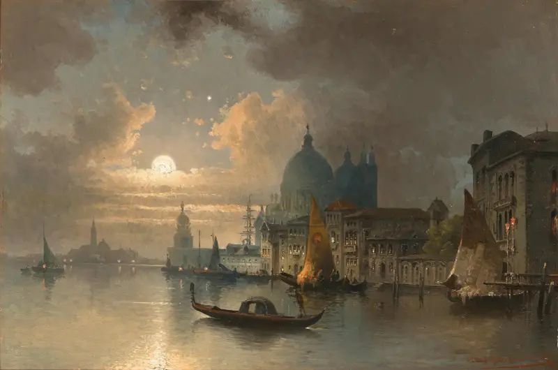 Venedig, en månljus natt i Bacino av Karl Kaufmann