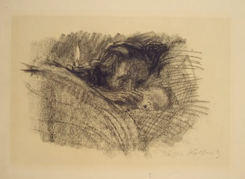 Mutter am Bett des toten Kindes von Käthe Kollwitz