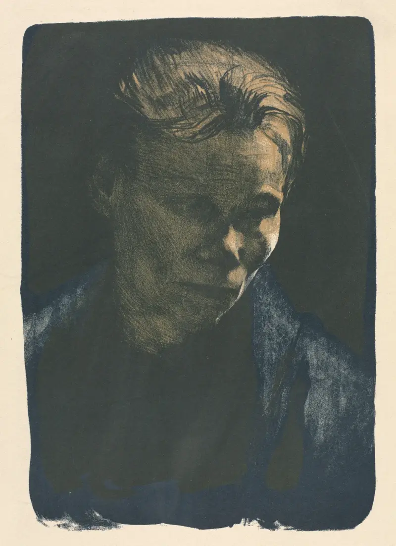 Working Woman with Blue Shawl av Käthe Kollwitz