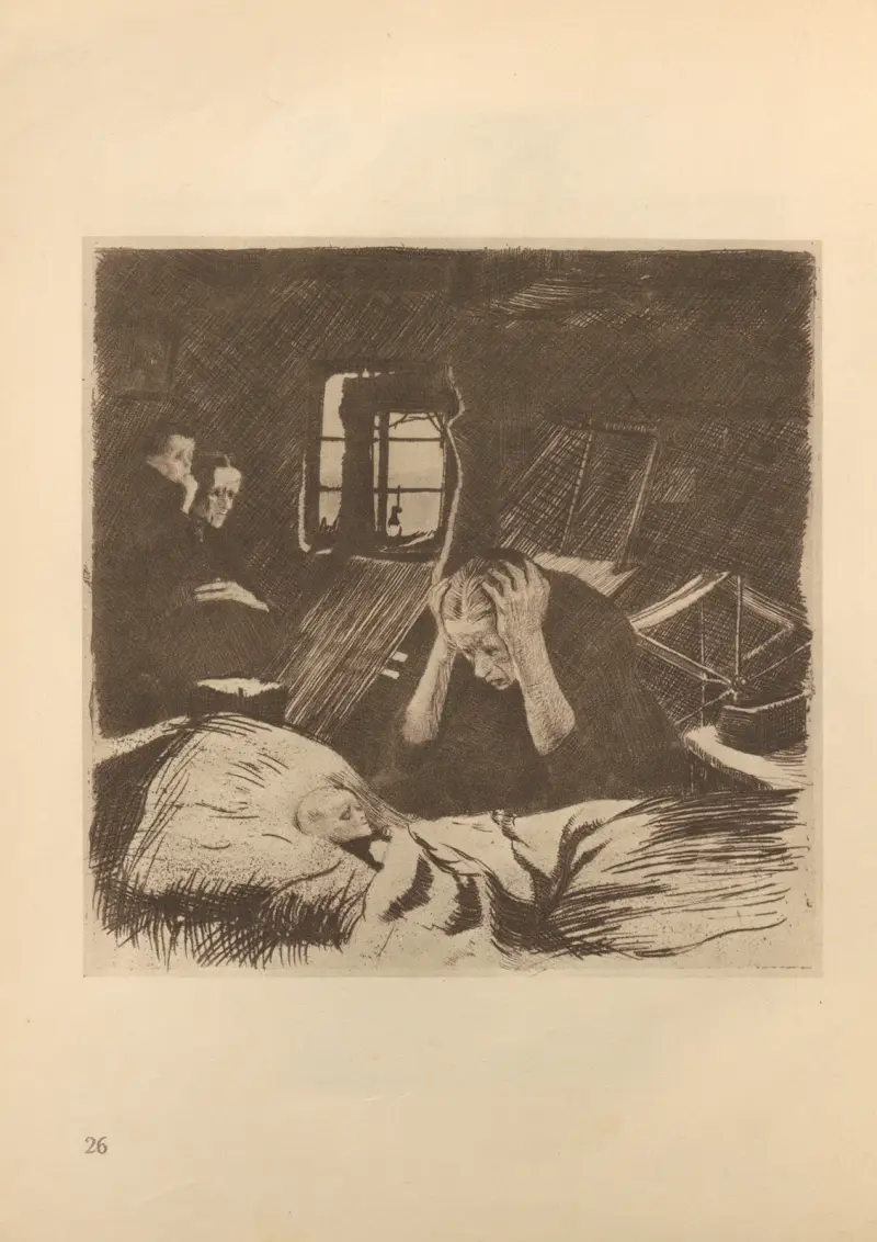 Tillhörande ”Vävarnas uppror”, 1925 – nr 8 av Käthe Kollwitz